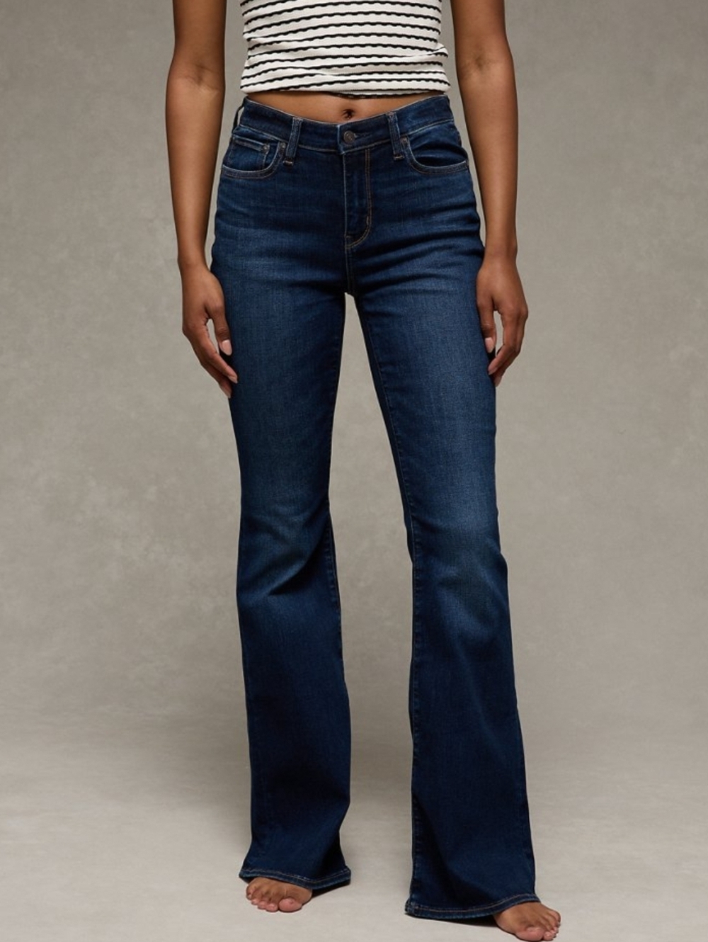 AE Next Level Stretch Super High Waisted Flare Jeans in Darkest Dazzler